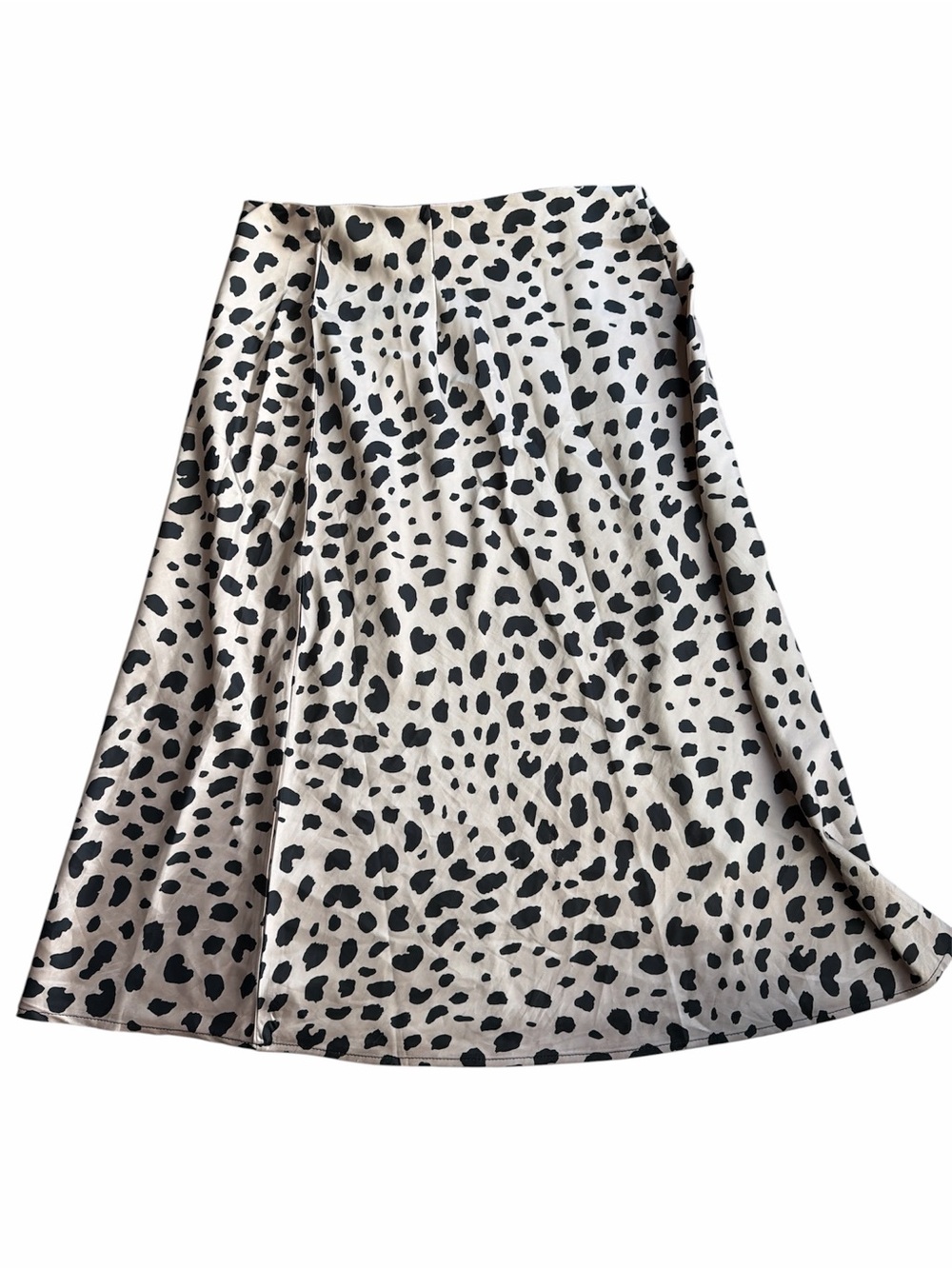 Women's Black and Cream Cheetah Animal Print A-Line Skirt Silky M